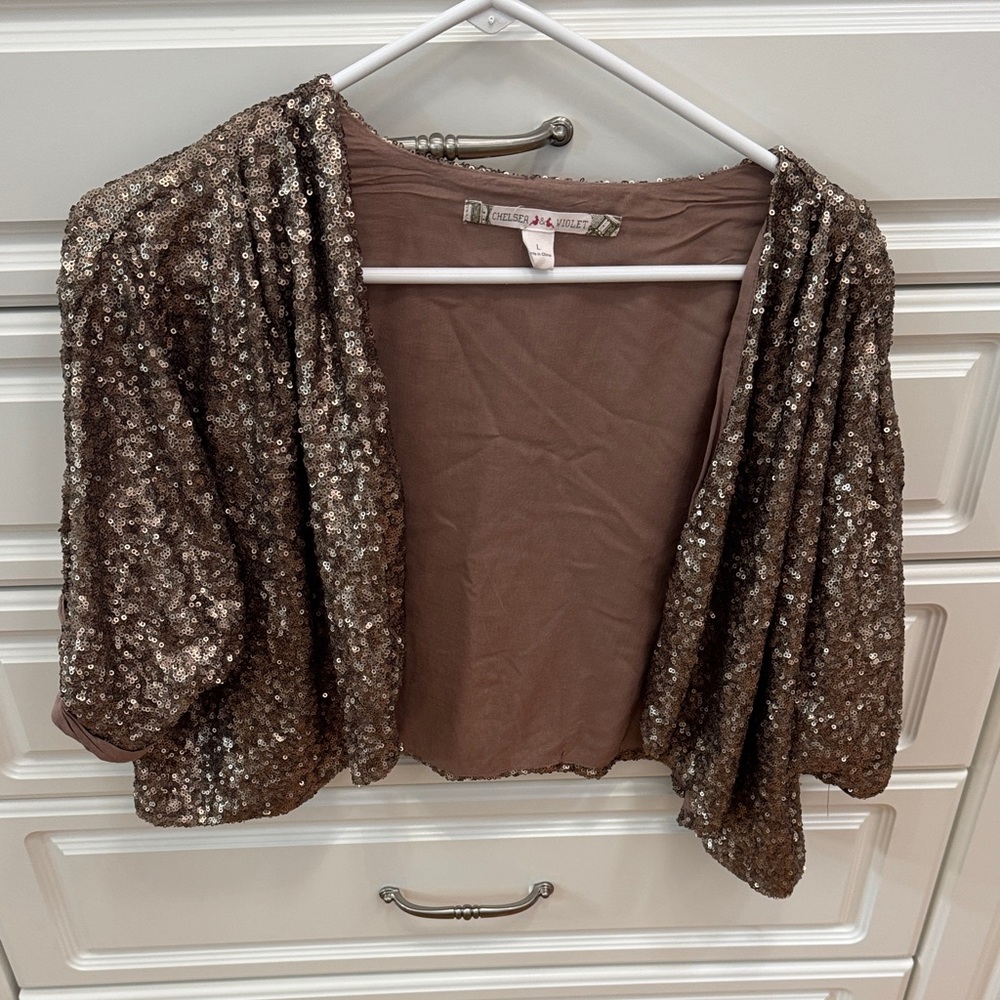 Chelsea & Violet Brown Sequin Shrug